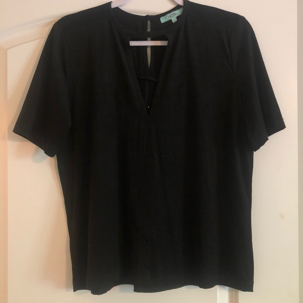Black V-Neck Suede Karlie Top - Size S